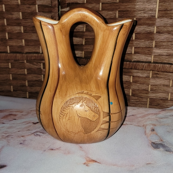 Dwayne Blackhorse Authentic Etched Navajo Wedding Vase Collector Piece